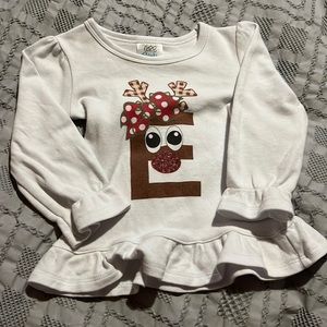 GUC Reindeer “E” Christmas girl ruffle shirt 12 months